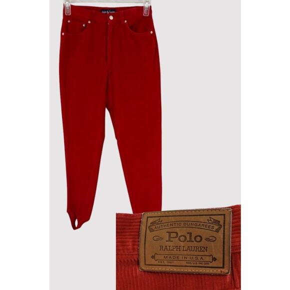Vtg Ralph Lauren Corduroy Pants Women 8 Red Stirrup Cowgirl Equestrian Rodeo 80s - Picture 1 of 16